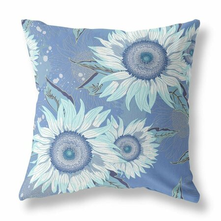 PALACEDESIGNS 20 in. Sunflower Indoor & Outdoor Zippered Throw Pillow Blue & White PA3677614
